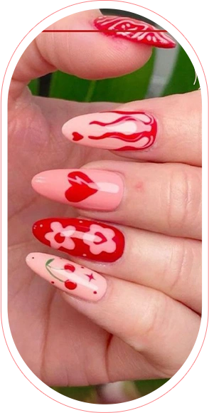 Cherry red with design manicure by Luxury Nails & Beauty